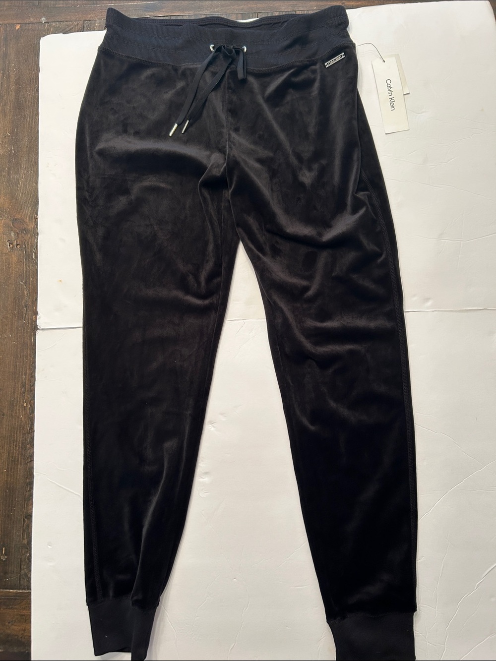 Calvin Klein Black Velvet Velour Leggings Women’s Size L High Rise Stretch